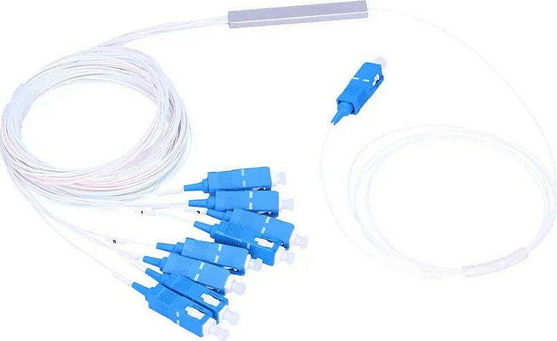 Splitter PLC fibër optike Extralink 1:8 SC/UPC, 900µm, 1.5m, blu/bardhë