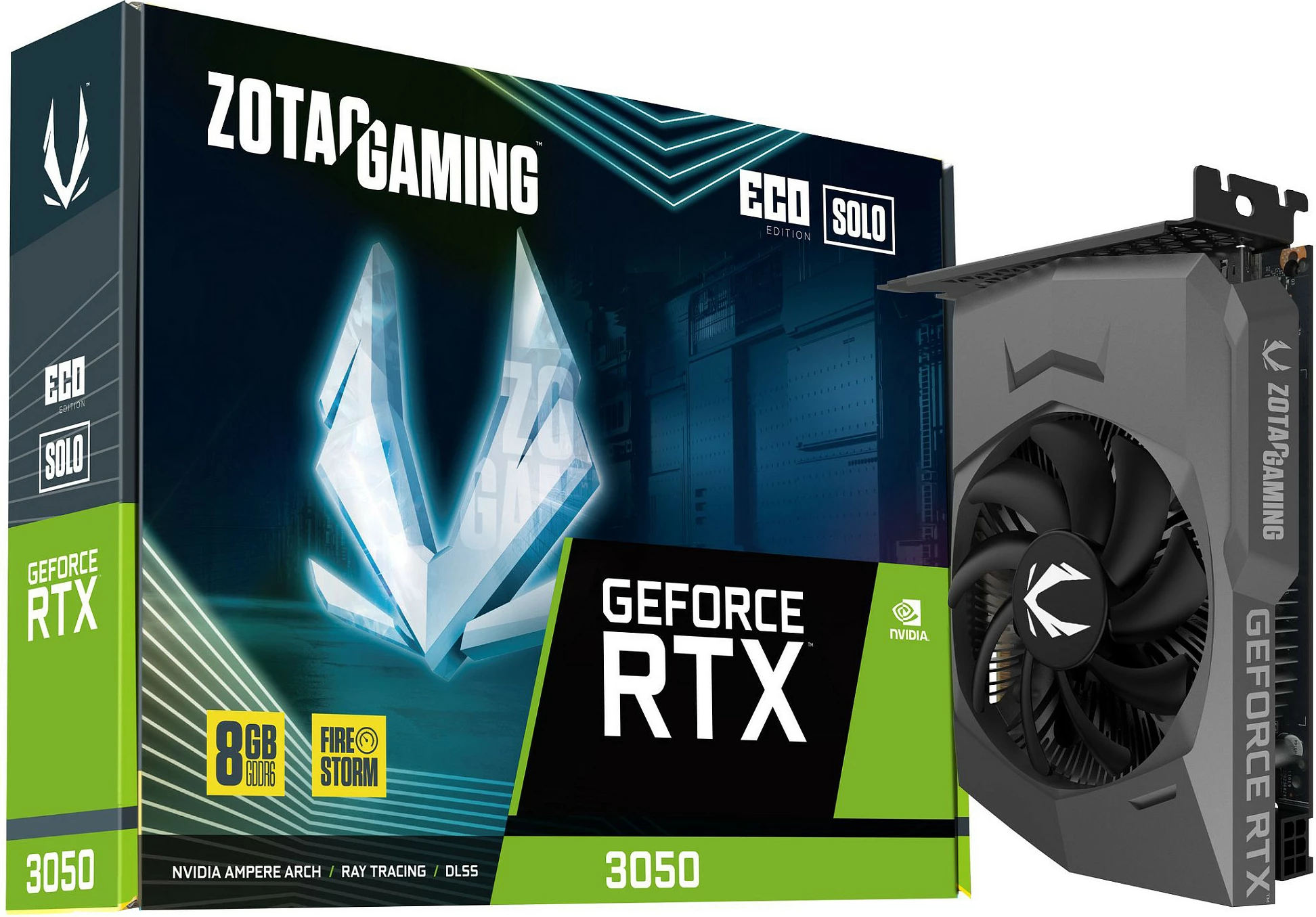 Kartelë grafike Zotac GAMING GeForce RTX 3050 Eco Solo, 8 GB, GDDR6, PCI Express x8 4.0, e zezë
