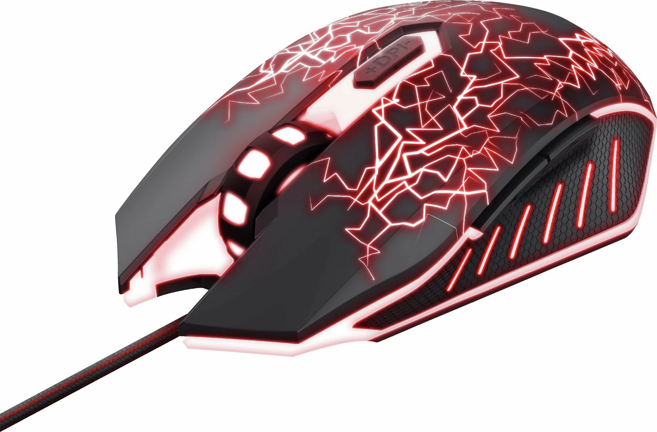 Maus gaming Trust Izza GXT105X 24618, 4000 DPI, 6 butona, USB me kabllo 1.8 m, i zi/kuq