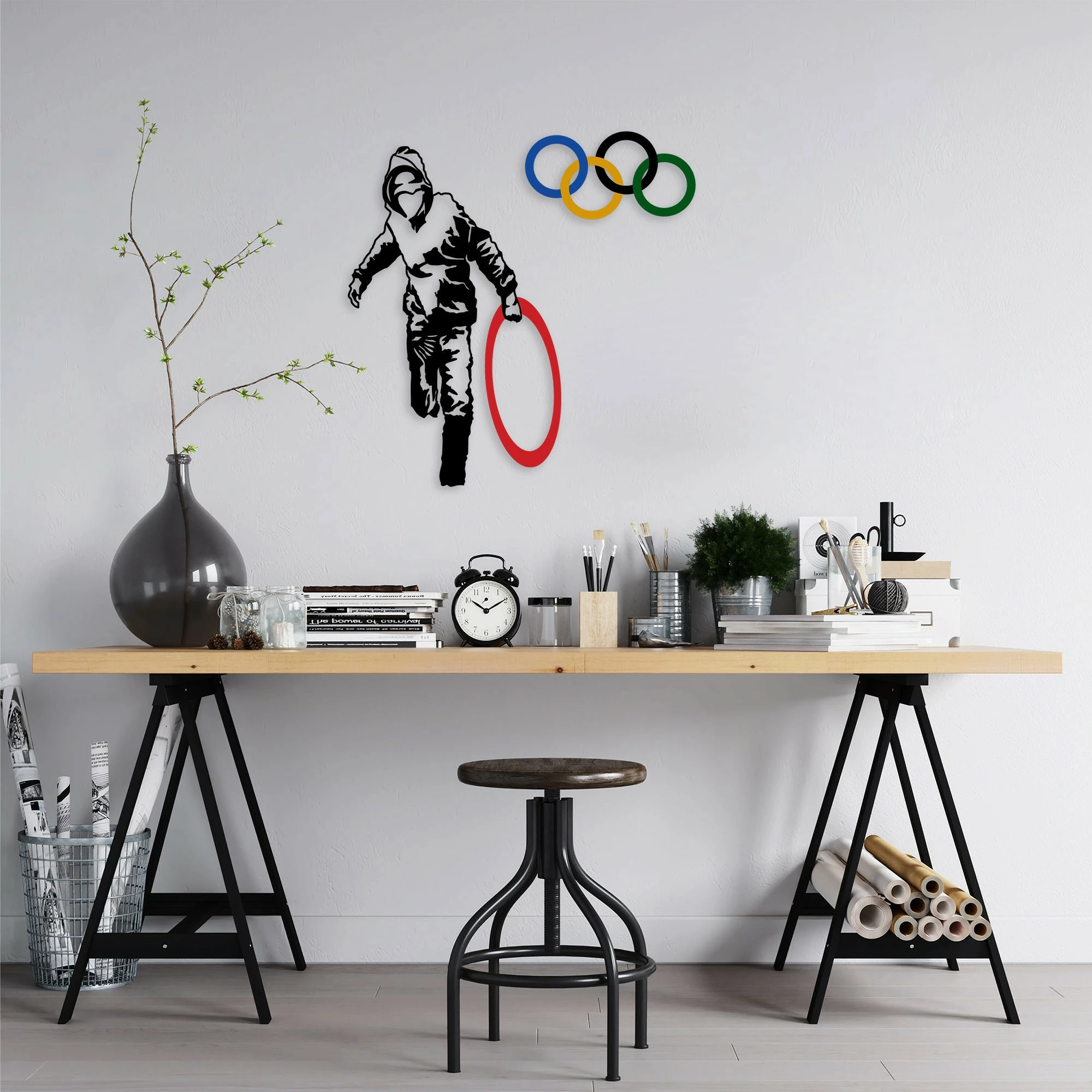 Aksesor dekorativ metalik për mur Wallity, Banksy - 7, shumëngjyrësh, 62x61cm