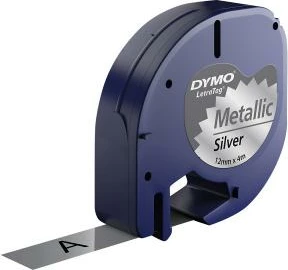 Shirit etiketas, Dymo, LetraTag 91228 (S0721730), 12mm x 4m, metallic argjendtë