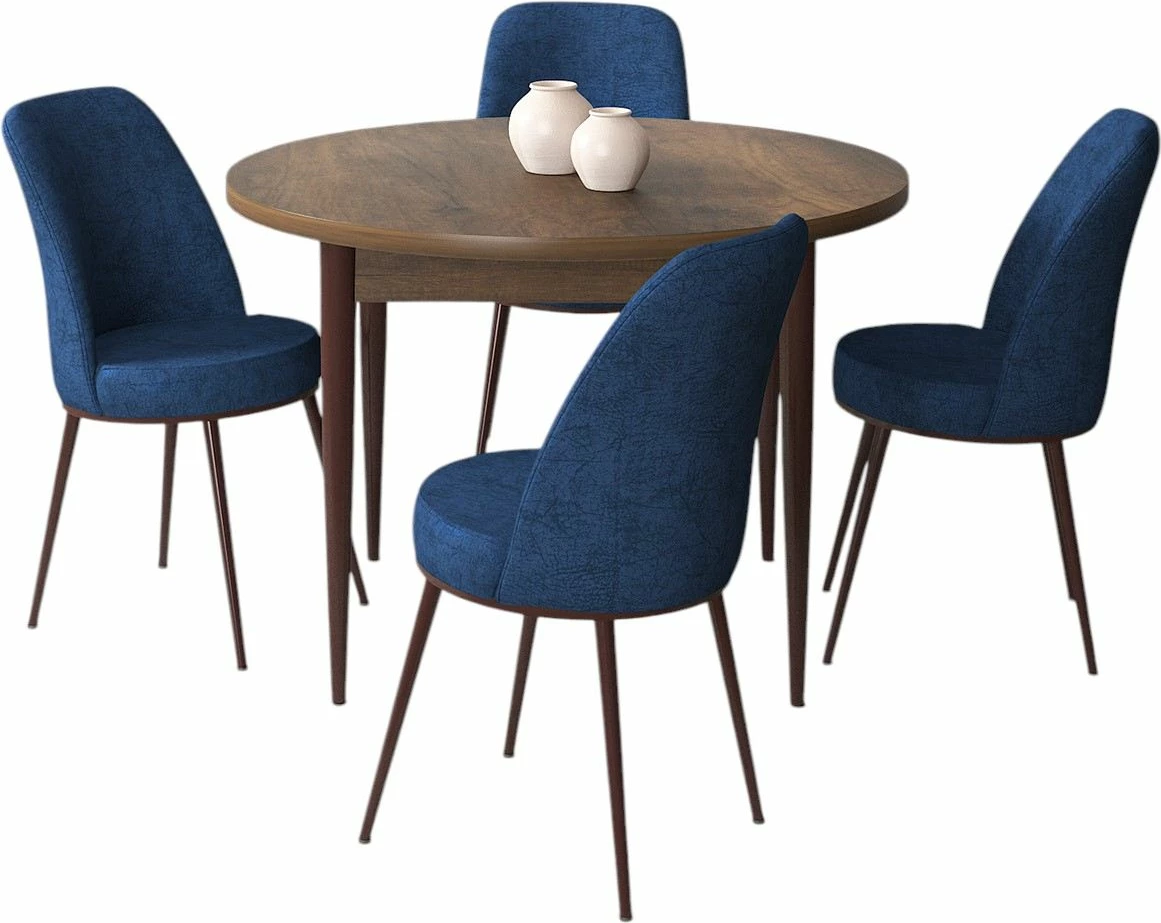 Tavolinë me karrige, 5 copë, Skye Decor, Barok, ngjyrë kaltër e errët