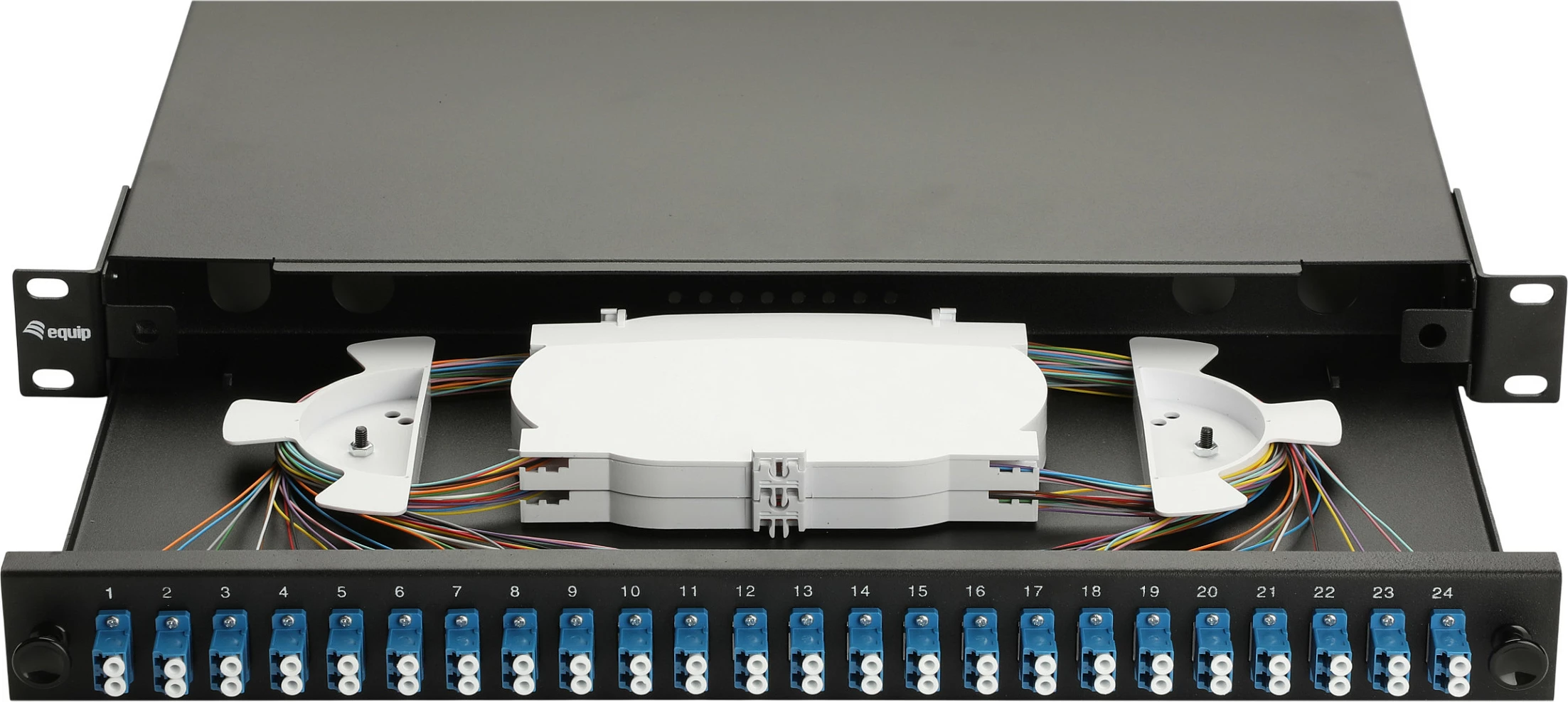 Kuti splice fiber optike EQUIP 337210, 24-Port LC Duplex, OS2, 1U, e zezë