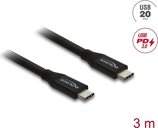 Kabllo USB-C DeLOCK USB4 Gen 2x2 20Gbps, PD 60W, 3m, e zezë