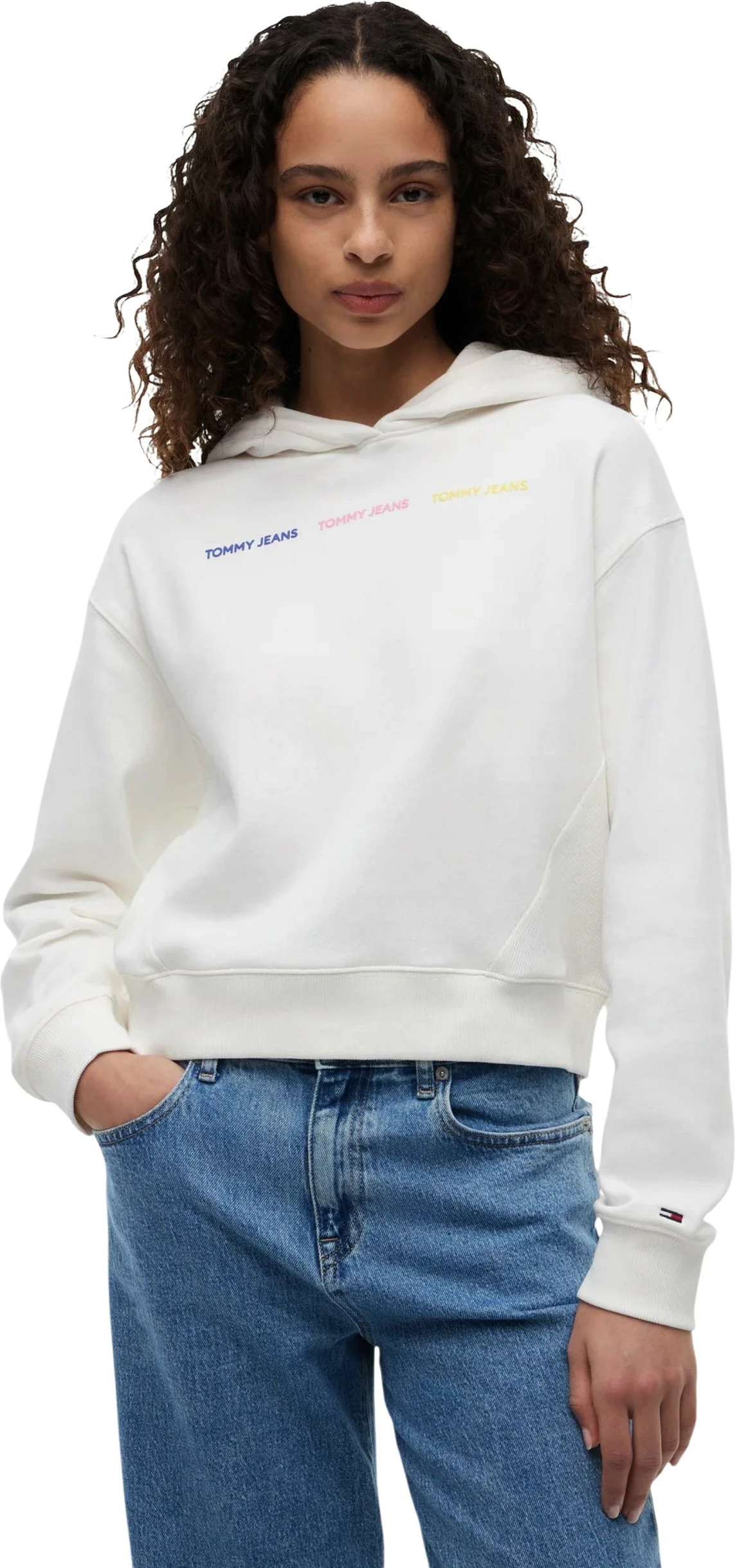 Duks me kapuç Tommy Hilfiger Jeans DW0DW22906 për femra, krem