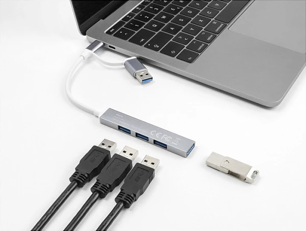 USB hub DeLOCK 4 porta, Type-C/Type-A, 3x USB 2.0, 1x USB 3.0, argjend