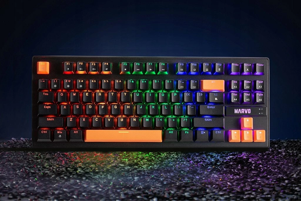 Tastierë mekanike Marvo Krone 87 KG901C EN, 87 taste (TKL 80%), Blue Switch, RGB, USB me kabllo 1.5 m, layout US, e zezë