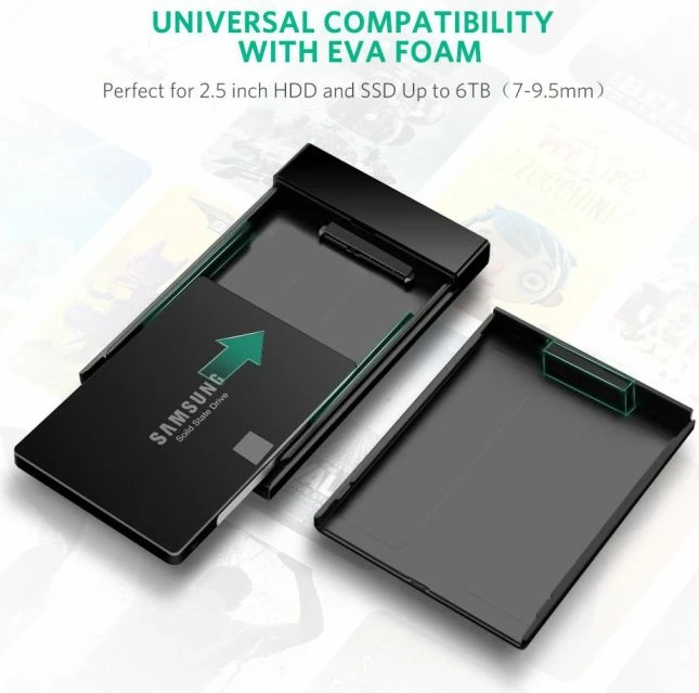 Kasë eksternale për HDD/SSD 2.5\" UGREEN 30848, USB 3.0 në SATA, UASP, e zezë, me kabllo micro USB 3.0 30 cm