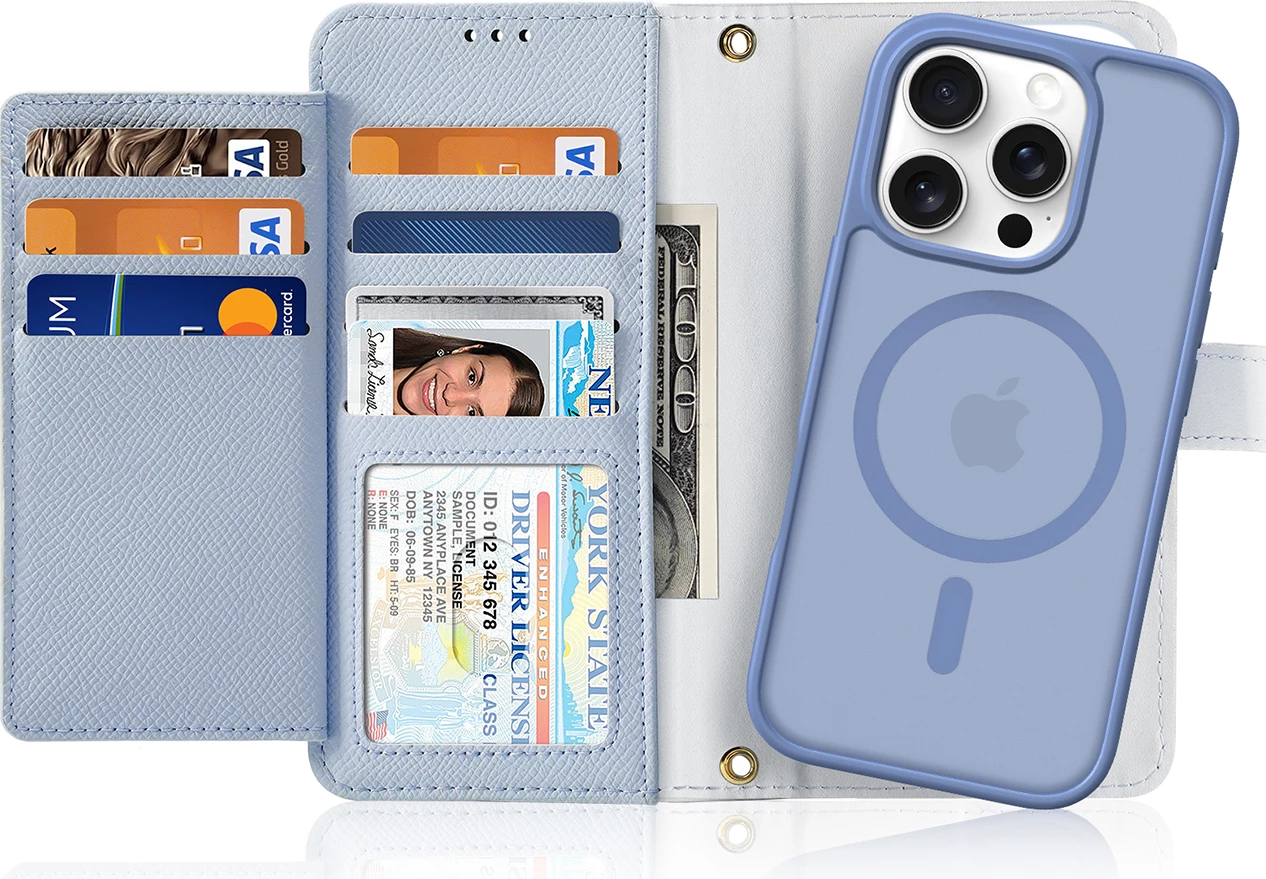 Mbështjellës Dux Ducis Lawa për iPhone 16 Pro Max, me portofol magnetik të ndashëm, kaltër