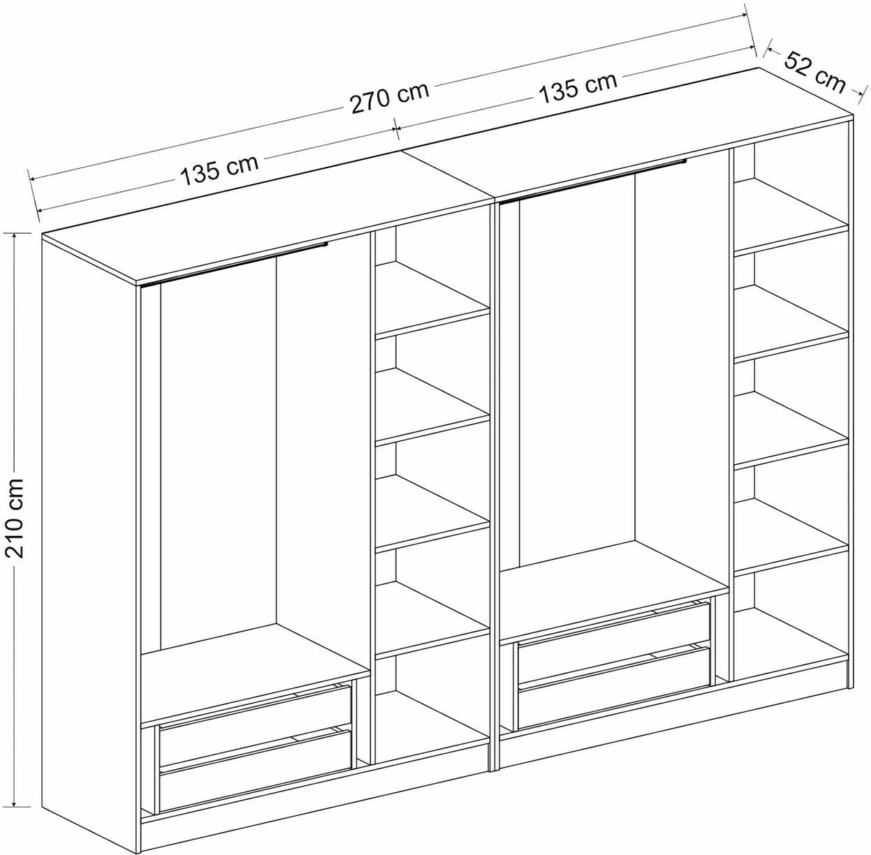 Dollap garderobe Skye Decor, Kale Plus, fume, 270x210x52cm