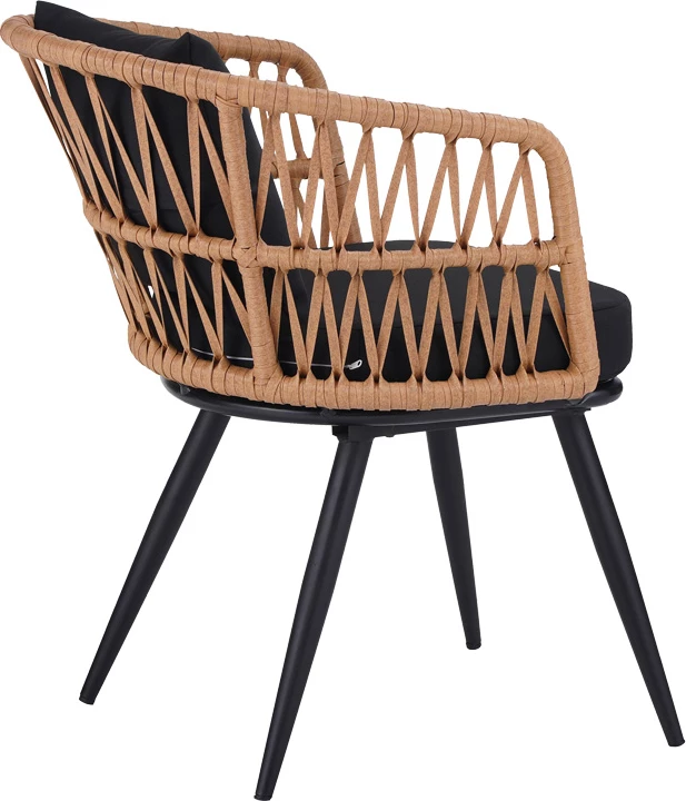 Set tavoline me karrige Naoki, 5 pjesë, xham-pe rattan, ngjyrë natyrale, këmbë të zeza, 140x80x78cm