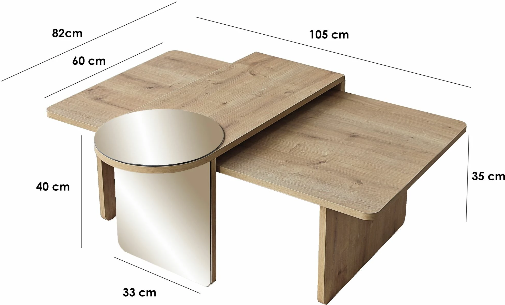 Set tavolinash kafeje Skye Decor, Luna 2, bronzie, sapphire oak