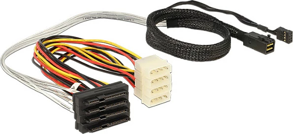 Kabllo SAS DeLOCK 83390, Mini SAS HD SFF-8643 në 4x SAS SFF-8482, 0.5m, multikolor
