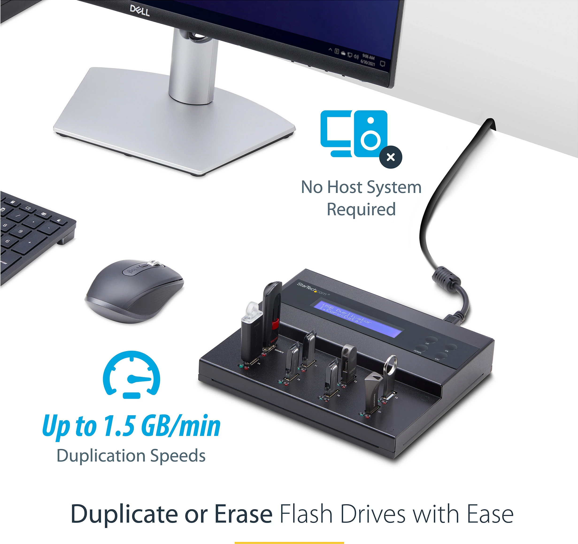 Dublikator dhe fshirës USB StarTech 1-në-7, USB 2.0, LCD, deri 2TB, i zi