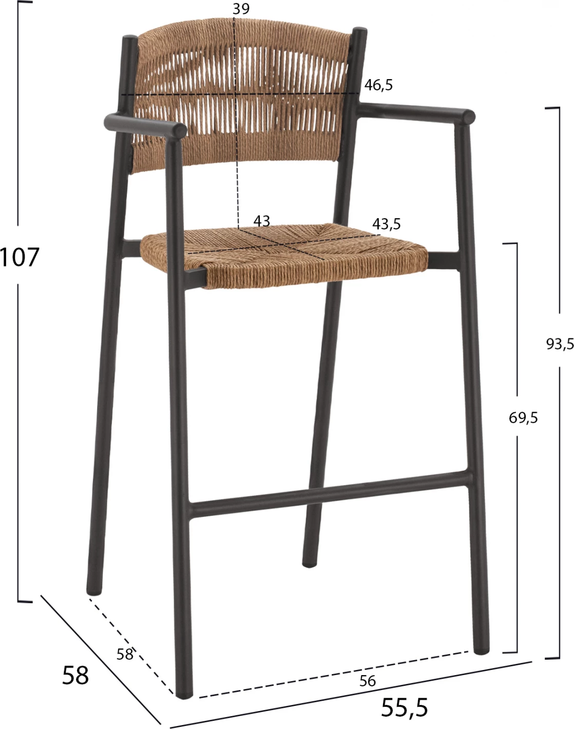 Karrige për bar, alumin, litar bezhë, FH5785.02, 55.5x58x107 cm