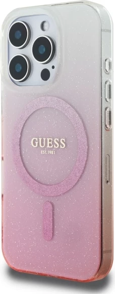 Mbështjellës Guess IML Glitter Gradient MagSafe për iPhone 16 Pro Max, Rozë