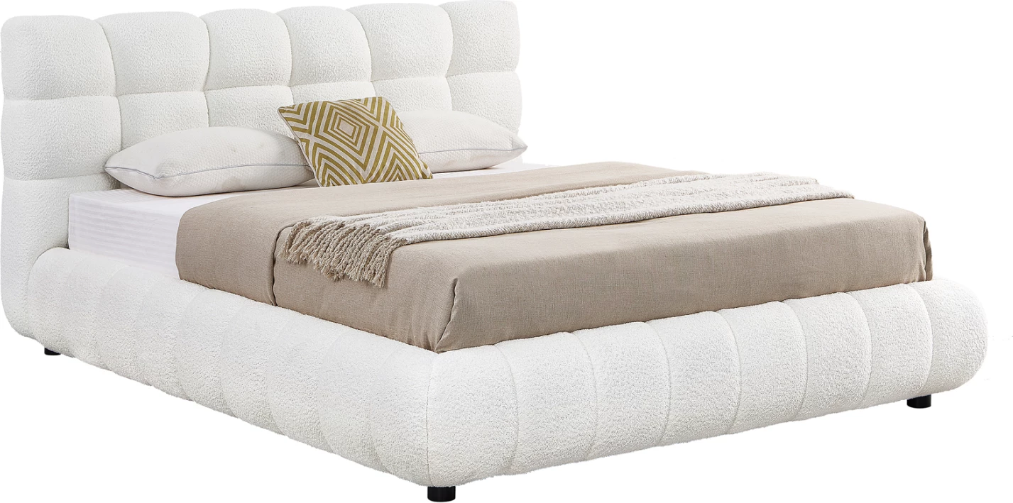 Krevat dopio me hapësirë për depo, pëlhurë chenille e bardhë, SOMNIUM CD725.02, dyshek 160x200cm