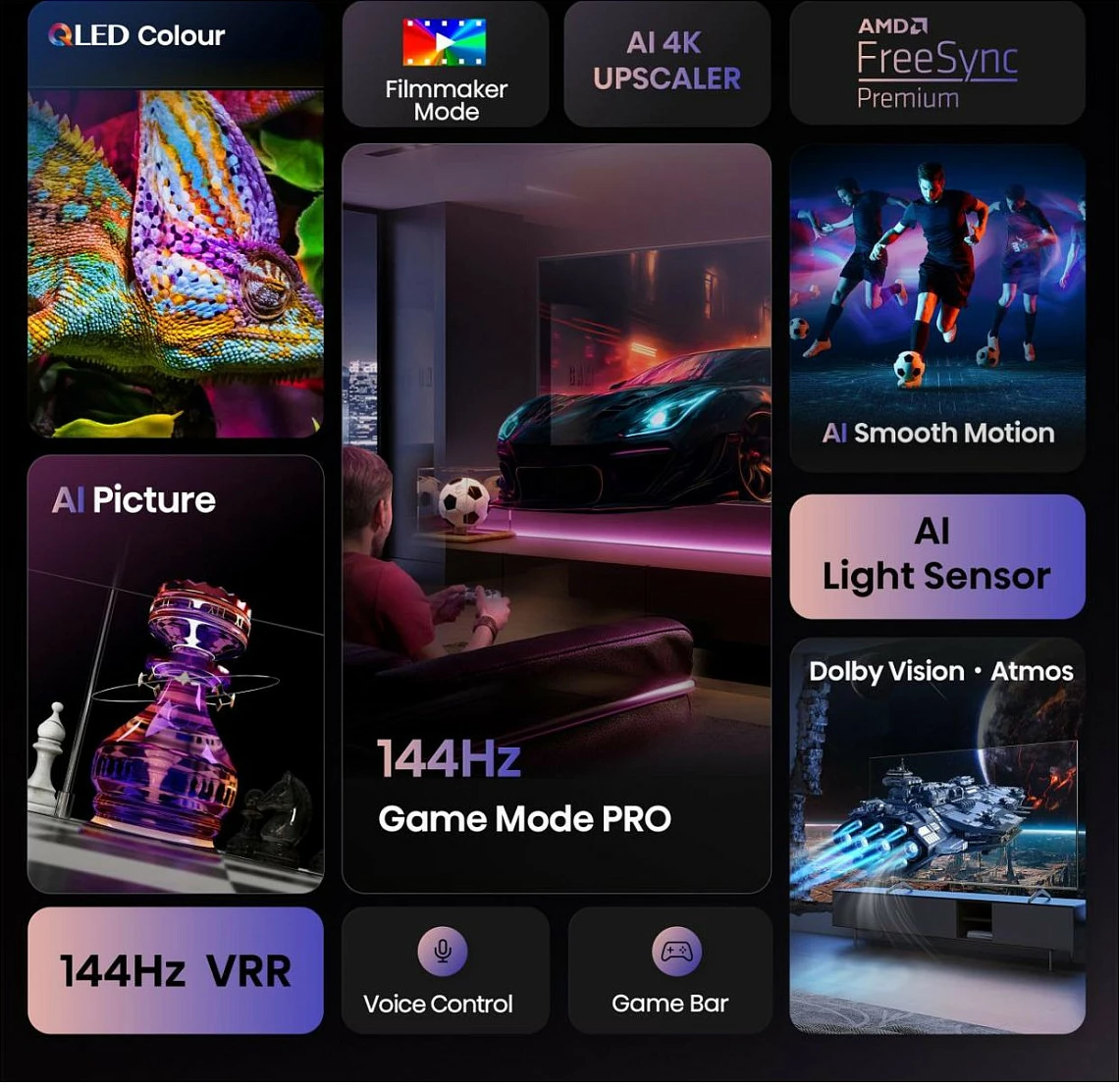 Televizor Smart TV Hisense 85E77Q PRO, 85", QLED 4K, 144Hz, Wi-Fi, i zi