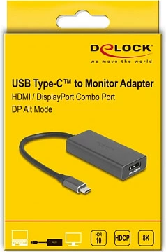 Adapter USB-C DeLOCK 64316, HDMI/DisplayPort, 0.15 m, 8K, Thunderbolt 4, Gri