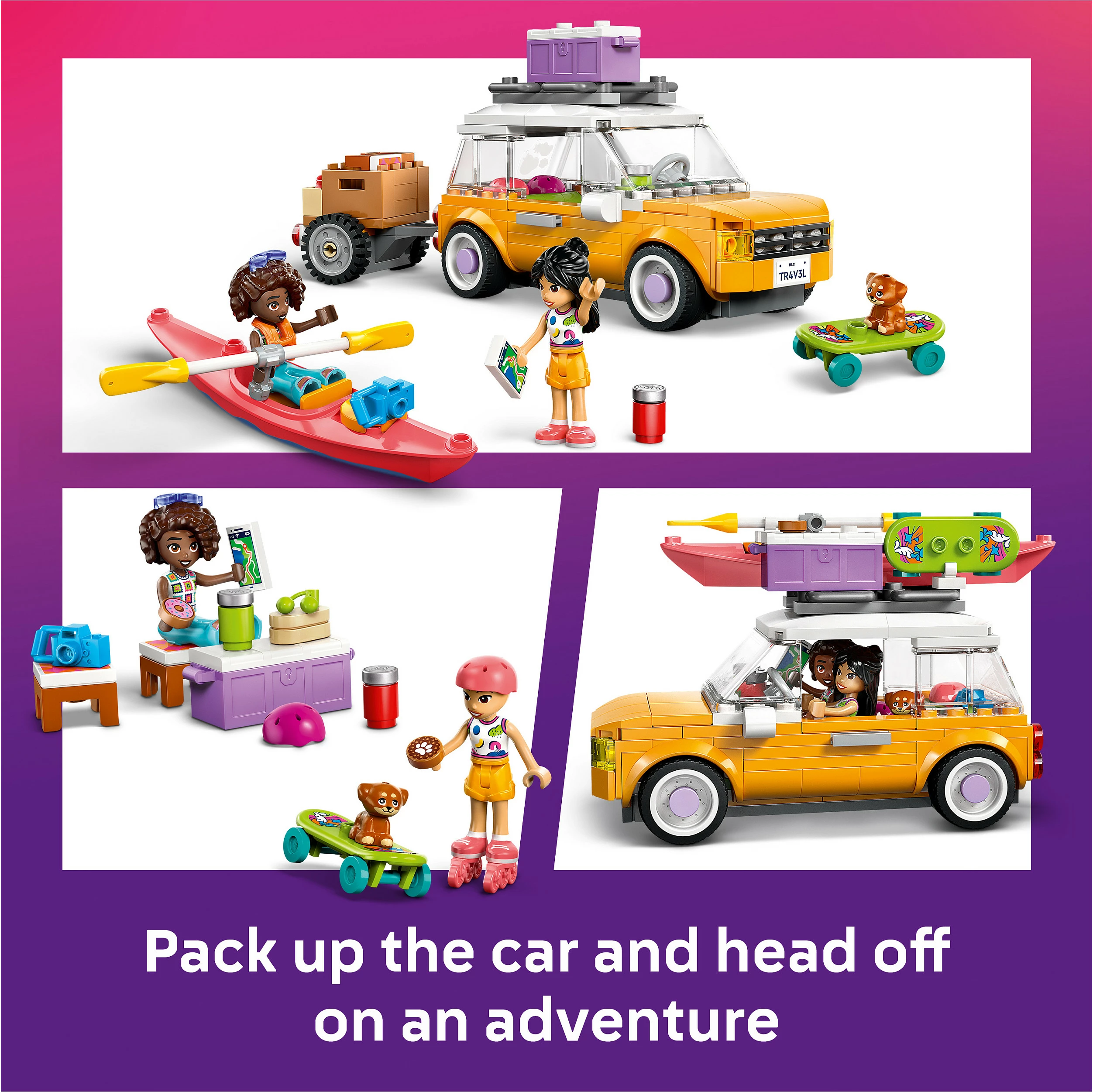 Set ndërtimi LEGO Friends 42659, veturë udhëtimi, 220 copë, e verdhë