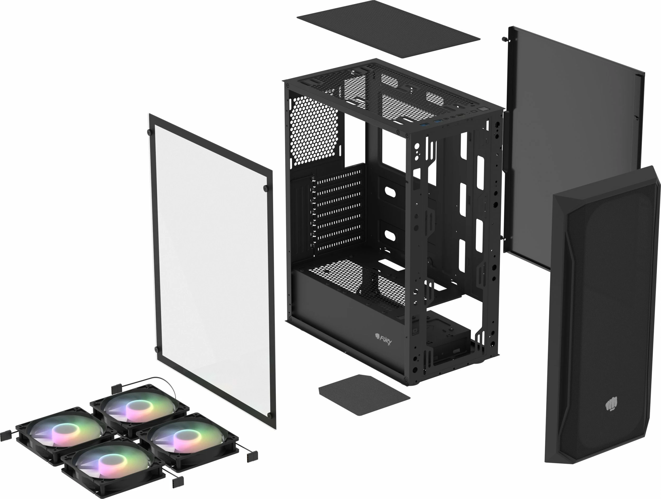 Kasë Fury Shobo SH4F RGB (NFO-2154) Midi Tower, ATX/µATX/Mini-ITX, 4x120mm RGB fan, tempered glass, e zezë