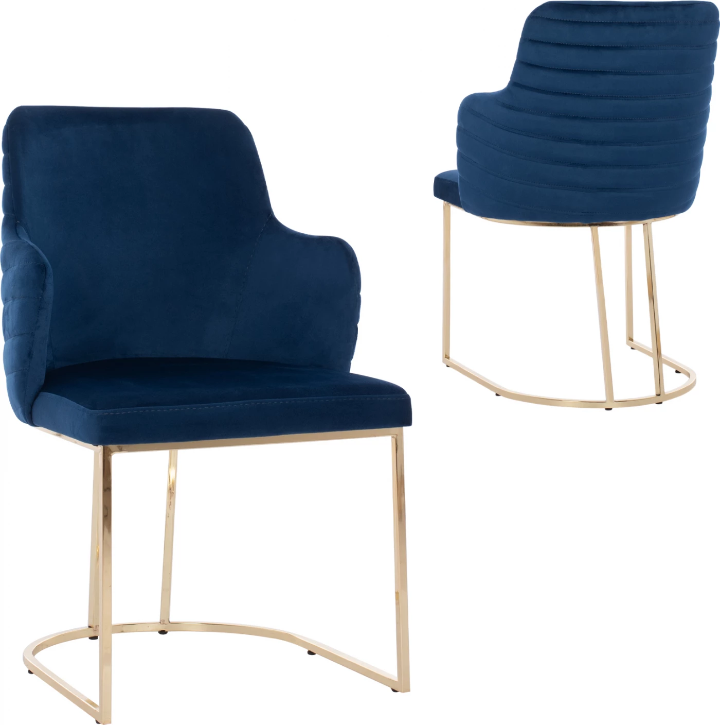 Karrige me krahë “SOLANA” FH9275.08 kadife blu me këmbë metali ngjyrë ari 54x63x87H cm., set prej 2 copë