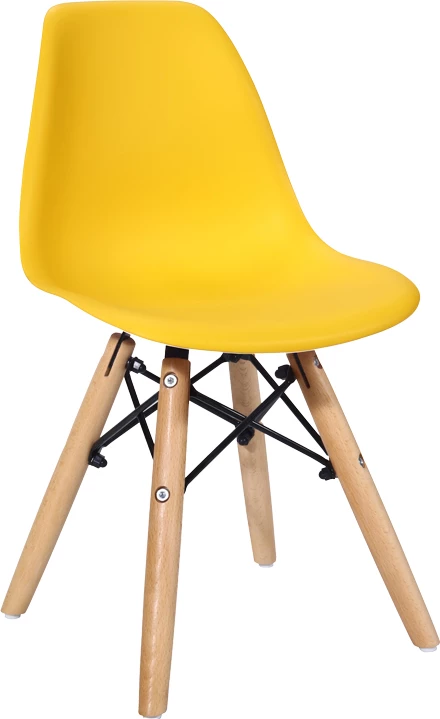 Karrige Julita për fëmijë, PP e verdhë, dru ahu natyral, 35x31x57.5cm, set prej 4 copësh