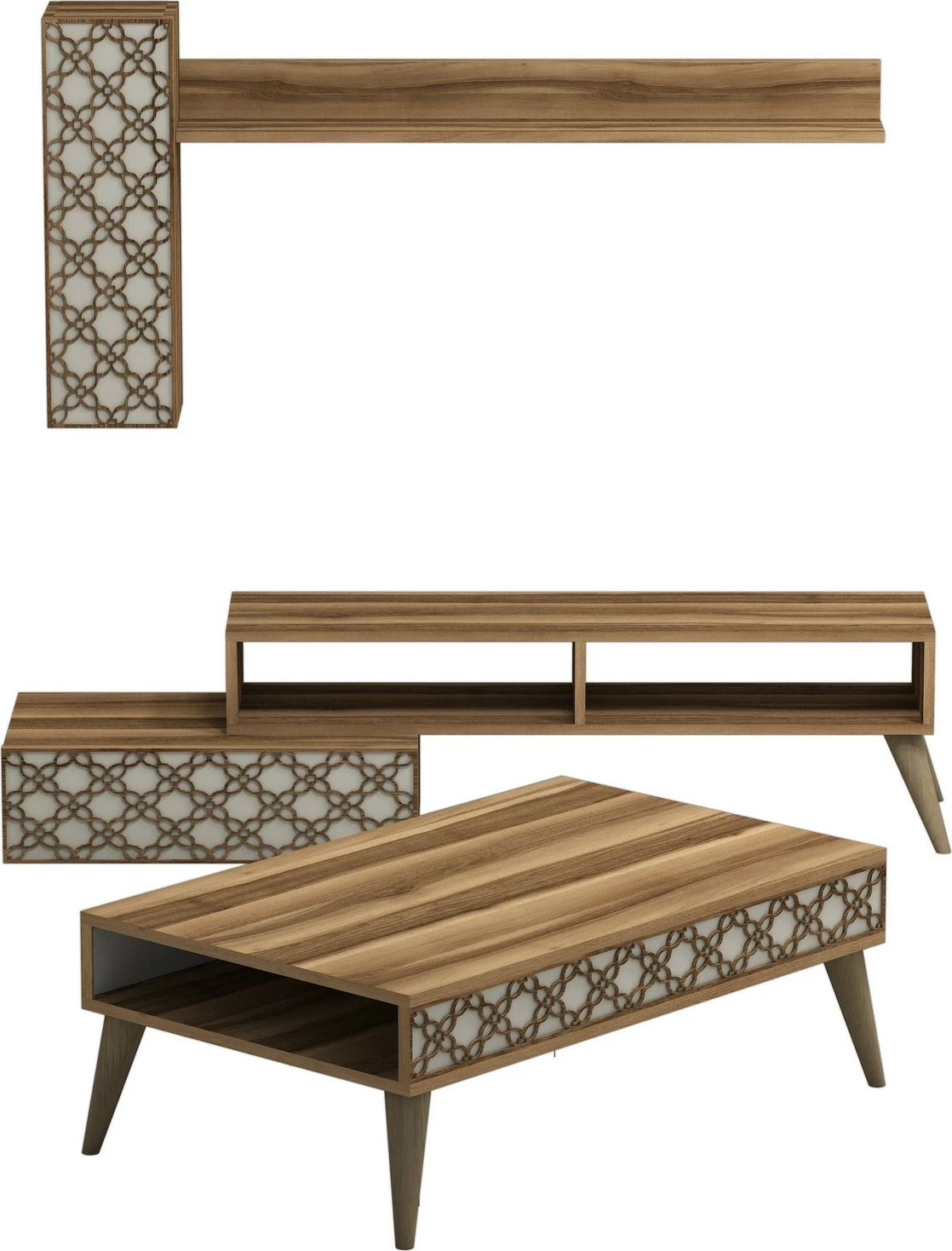 Set mobiljesh për dhomë dite Skye Decor, ngjyrë arrë, krem, Planet