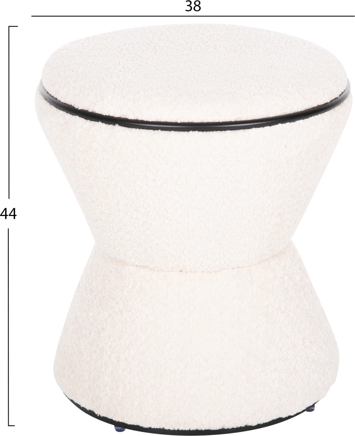 Karrige për bar, e rrumbullakët, LINNER, FH9604.06, pëlhurë boucle, ecru-detaj i zi, D38x44 cm