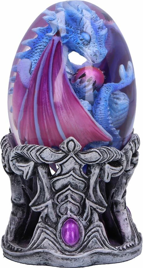 Figurinë NEMESIS NOW Elemental Dragonlings Water, 11 cm, rrëshirë, e pikturuar me dorë, vezë transparente e heqshme, blu/vjollcë, kuti dhurate
