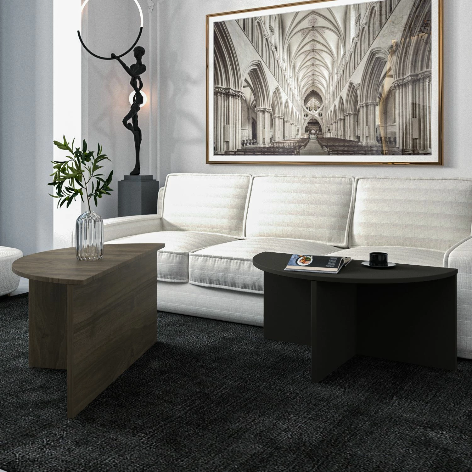 Set tavolinash kafeje Skye Decor, Dolunay, ngjyrë arre dhe antracit