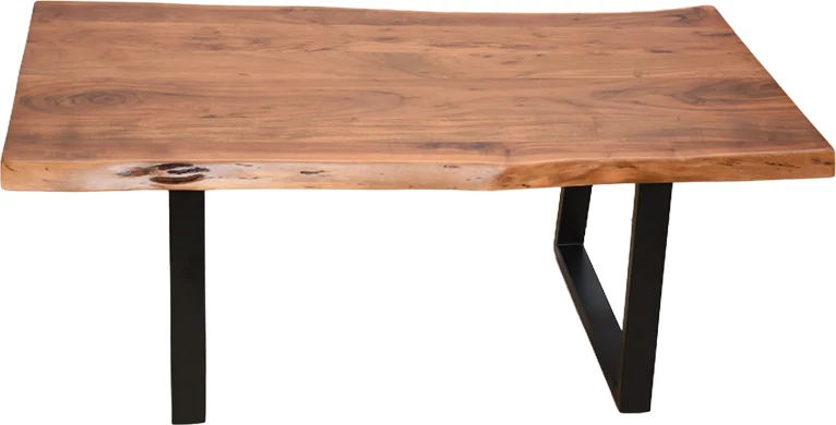 Tavolinë kafeje Miles, dru akacie masiv, trashësi 3.7-4cm, ngjyrë arre, këmbë metalike të zeza, 115x60x45cm