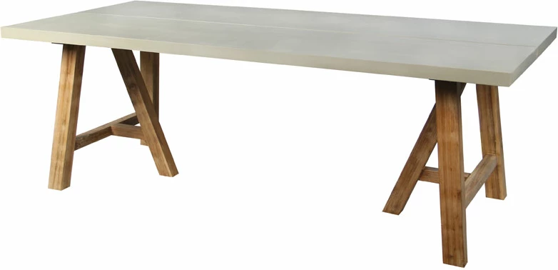 Tavolinë Eresos, sipërfaqe çimento e çelët, 200x100x76cm