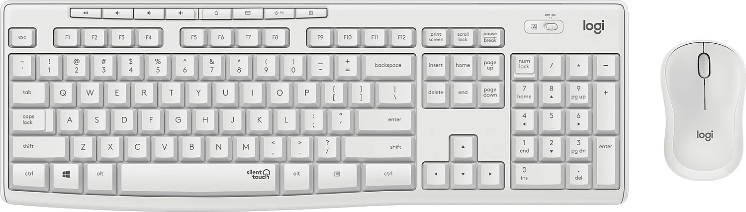 Kombo Logitech MK295 Silent Wireless, Full-size (100%), Pa tela, USB, QWERTZ, Bardhë, Maus i përfshirë