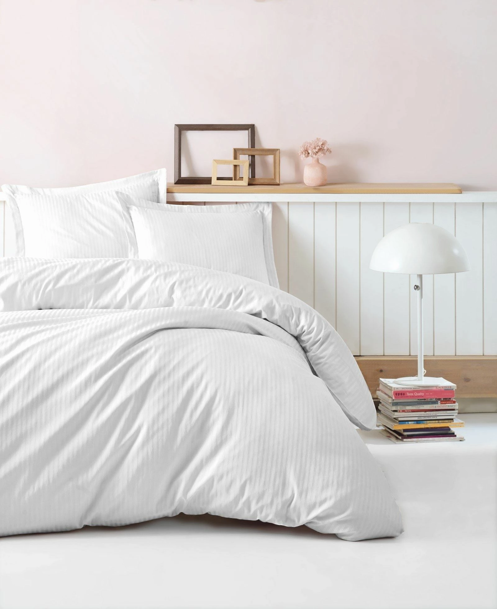 Set mbulesë jorgan për teke XXL, saten, vija, e bardhë, L'Essentiel Linge de Maison