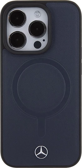 Mbështjellës Mercedes-Benz Smooth Leather MagSafe për iPhone 15 Pro 6.1", blu navy