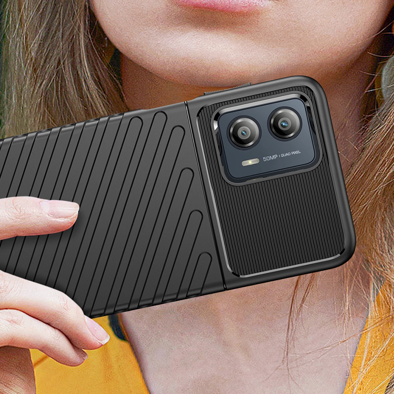 Mbështjellës Hurtel Thunder Case për Motorola Moto G53, TPU, zi
