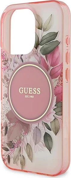 Mbështjellës Guess IML Flower & Tonal Circle MagSafe për iPhone 16 Pro Max, Rozë