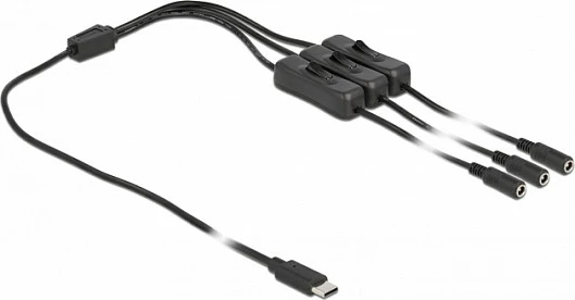 Kabllo USB-C DeLOCK në 3x DC 5.5x2.1 mm me switch, 1 m, e zezë
