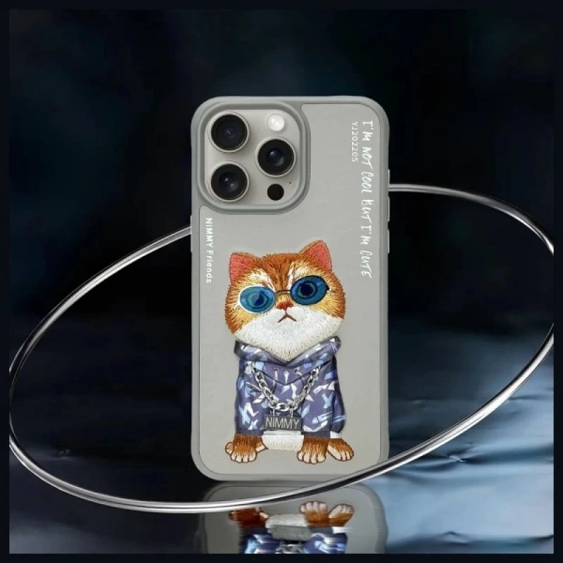 Kapak telefoni Nimmy Glasses Cool Cat për iPhone 15 Pro Max, gri