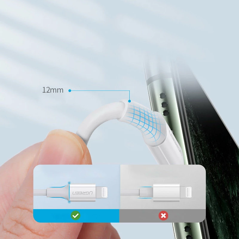 Kabllo Ugreen USB-C në Lightning US171, 1.5m, 20W, 3A, e bardhë