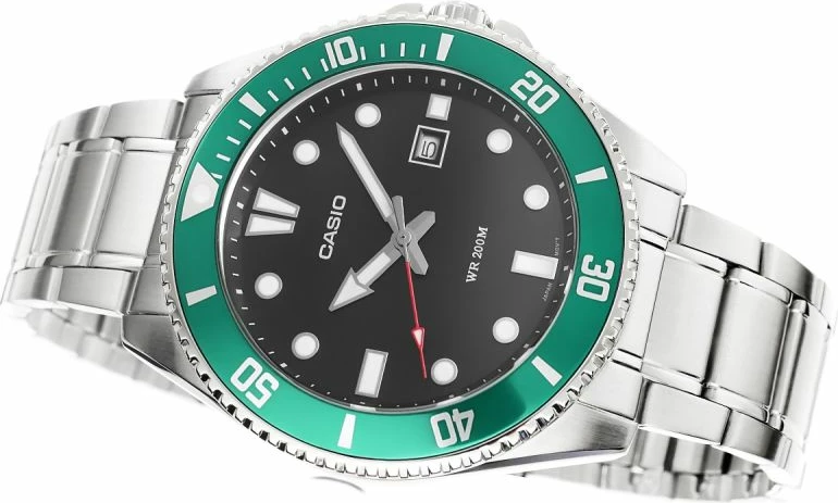 Orë dore për meshkuj Casio, argjendtë-jeshile