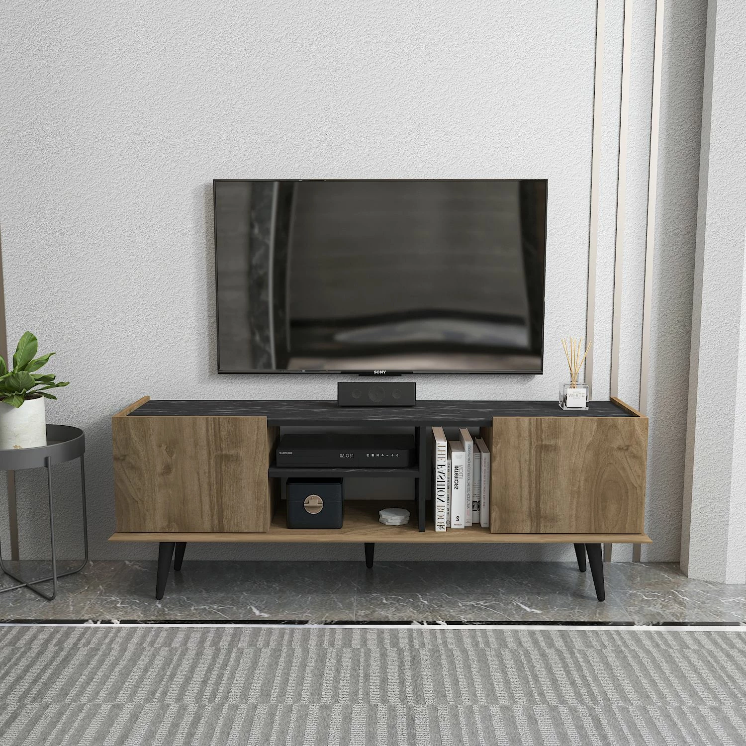 Komodë TV Skye Decor, Ekvador, ngjyrë arre dhe e zezë