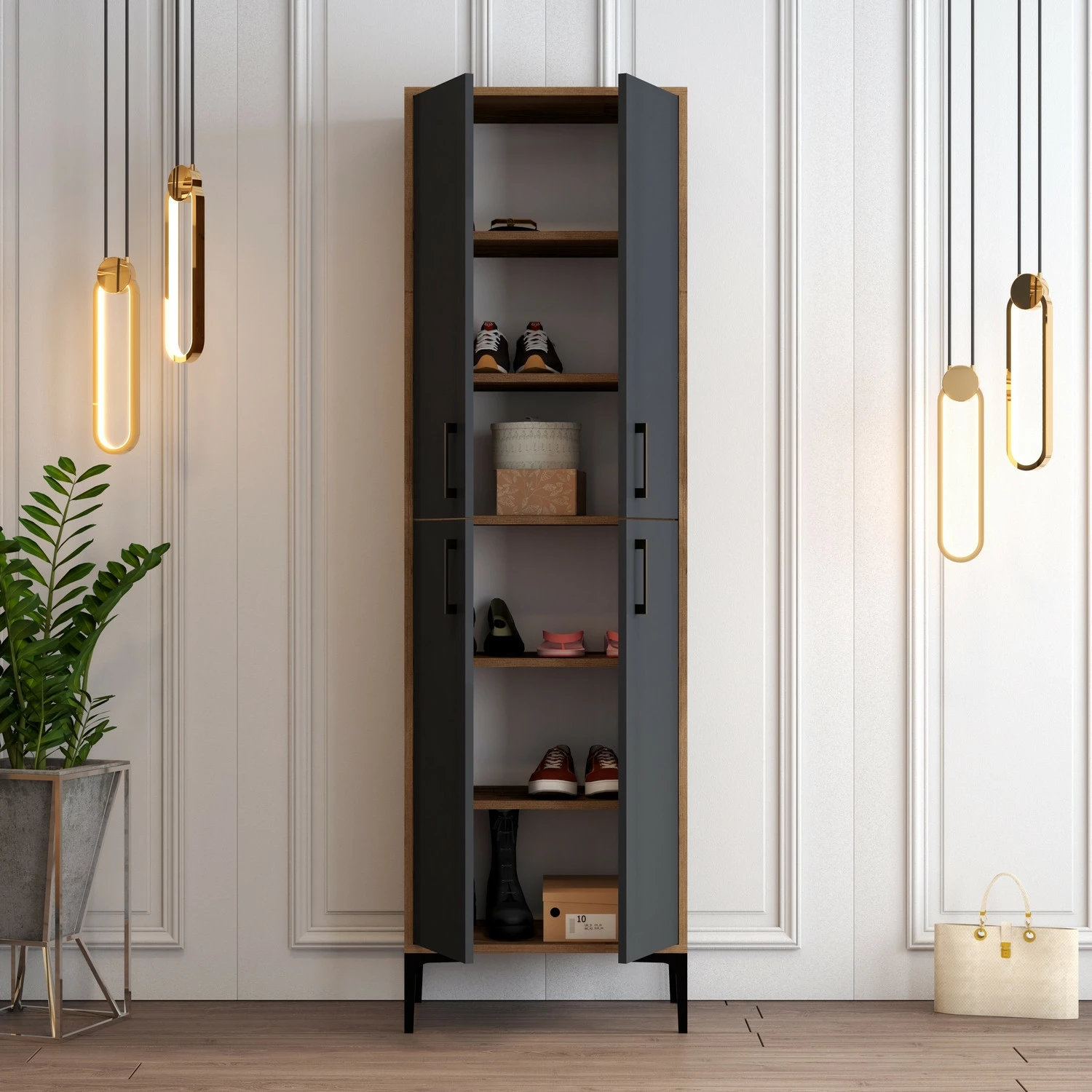 Dollap këpucësh Skye Decor, Berlin A, ngjyrë arrë dhe antracit