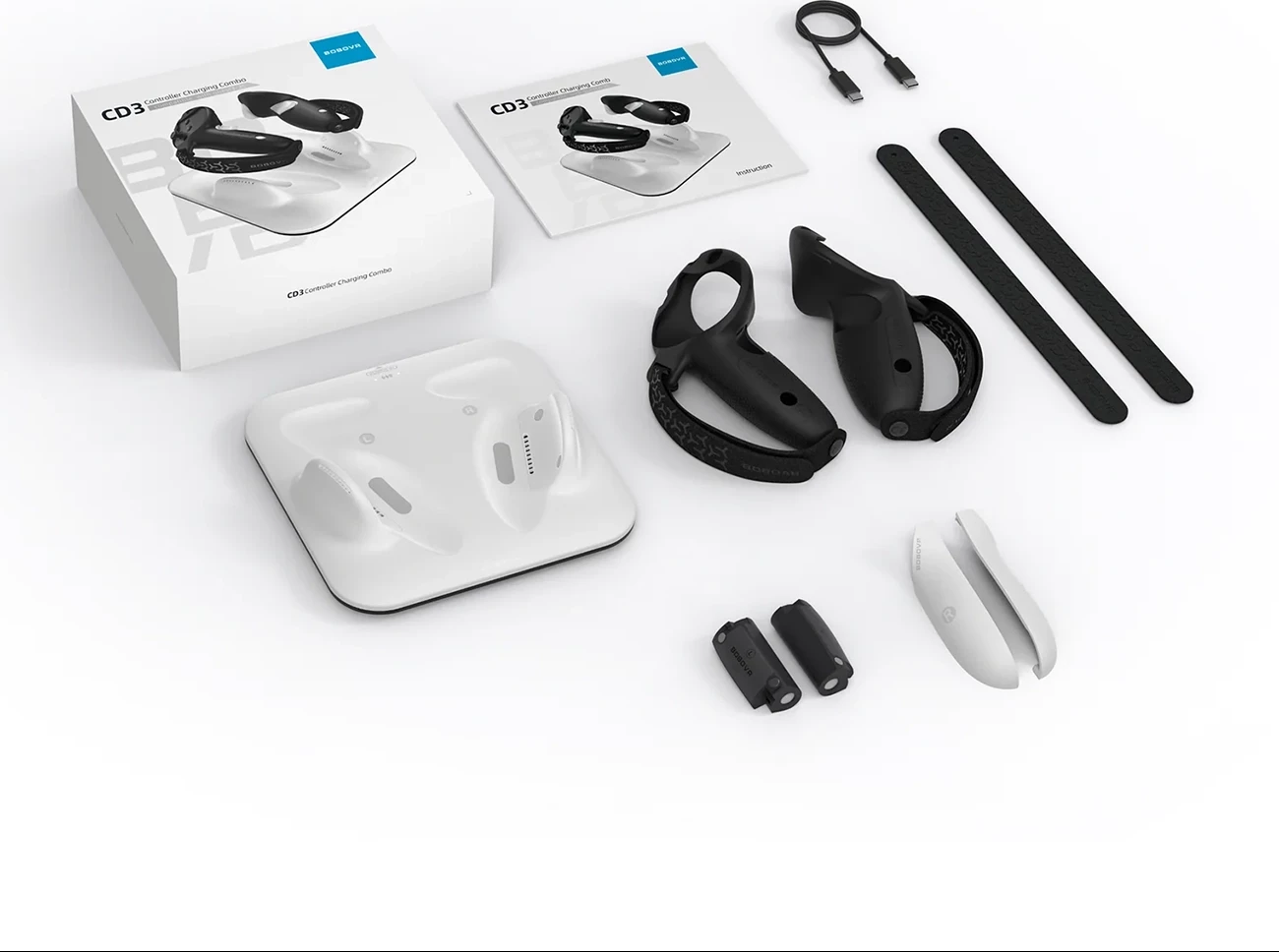 Set karikimi kontrollorësh BoboVR CD3, wireless magnetik, për Meta Quest 3/3S, me doreza dhe bateri, e bardhë