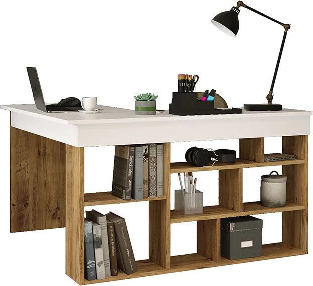 Tavolinë qoshe Rosaline, ngjyrë bardhë-lisi, 120x129x72cm