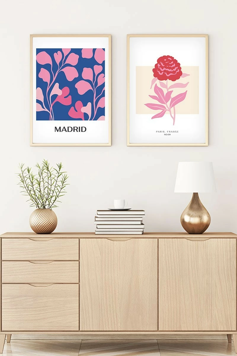 Piktura dekorative me kornizë, MDF, 2 copë, shumëngjyrëshe, Wallity, Huhu175, 70x50cm