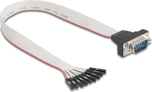 Kabllo DeLOCK RS-232 flat ribbon, DB9 mashkull në 9x 1-pin femër, 30 cm, zi/hirtë