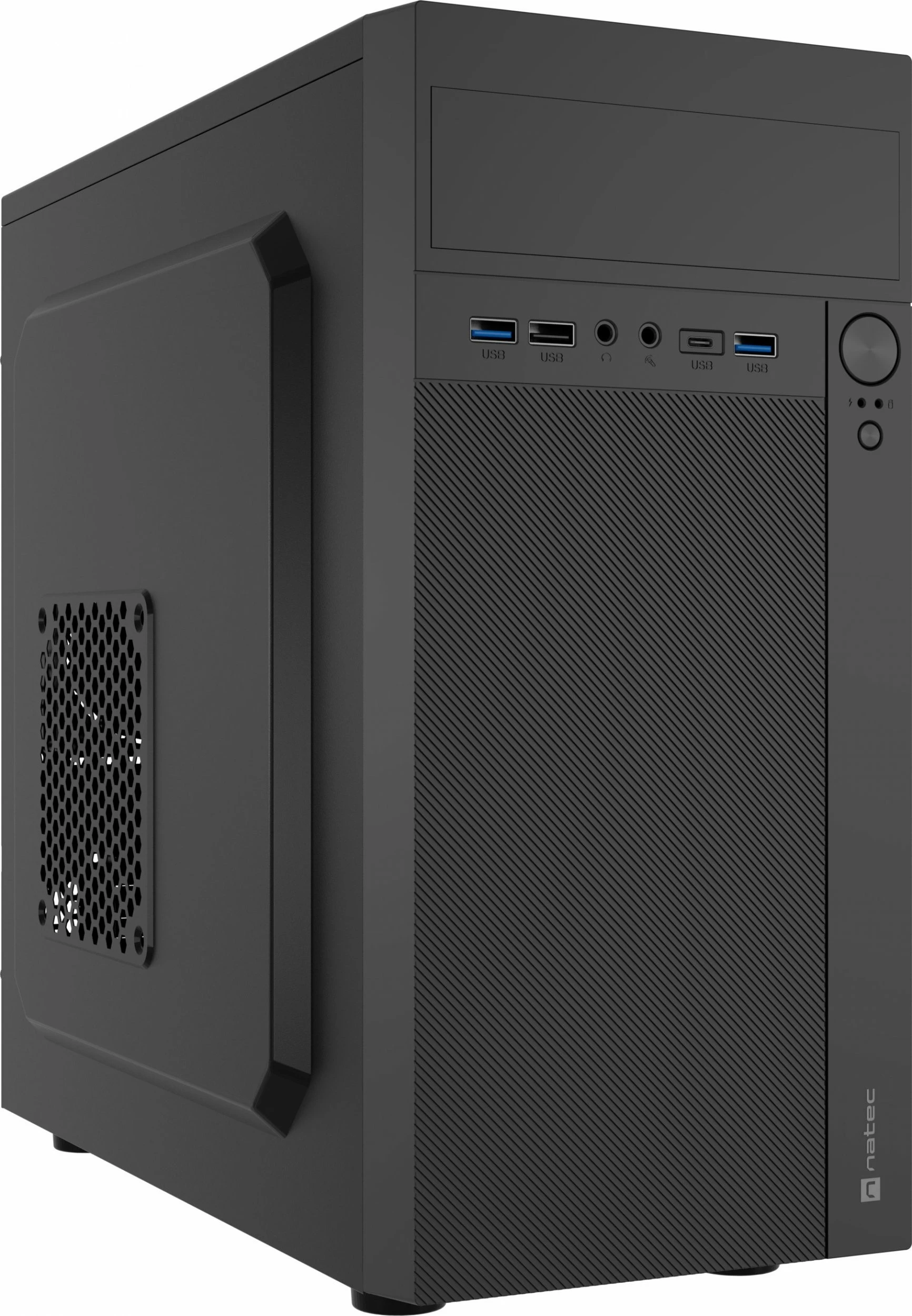 Kasë Natec Helix NPC-2171 mini tower microATX/Mini-ITX me USB-C, pa PSU, e zezë