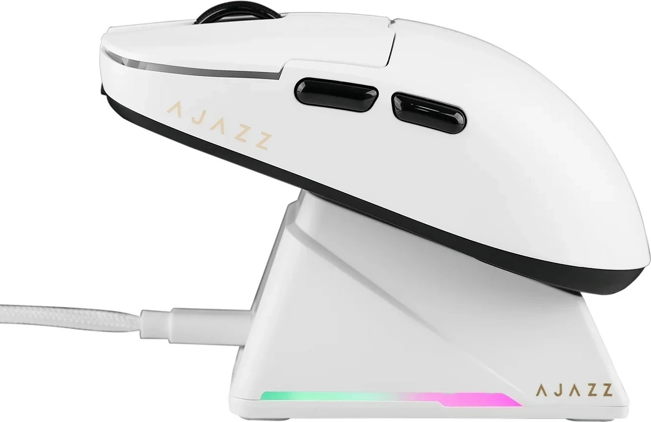 Maus pa kabllo Ajazz AJ159 APEX, 42,000 DPI, 8,000 Hz, Dock karikimi, i bardhë